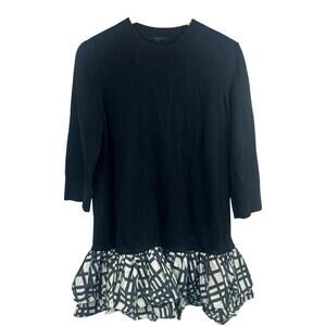 COS Women's Black White Knit Dress Plaid Ruffle Hem Size S